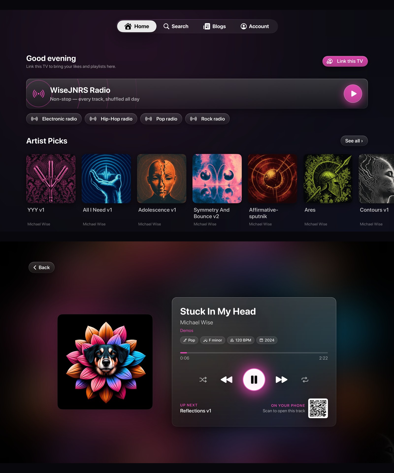 WiseJNRS on Apple TV: Home and the player